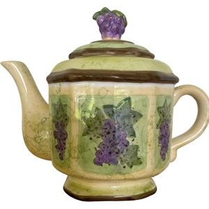 Portmeirion Studio Vintage Hand Painted Teapot – Grape Motif
